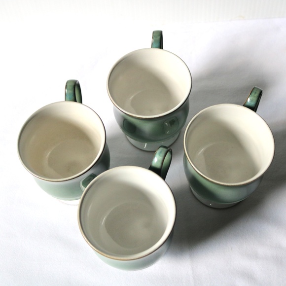 DENBY Set of 4 Vintage Venice Green Stoneware Tea Coffee Cup Saucer Fall - Picture 8 of 13
